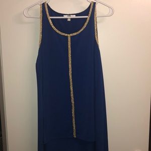 Blue tank top with gold detail